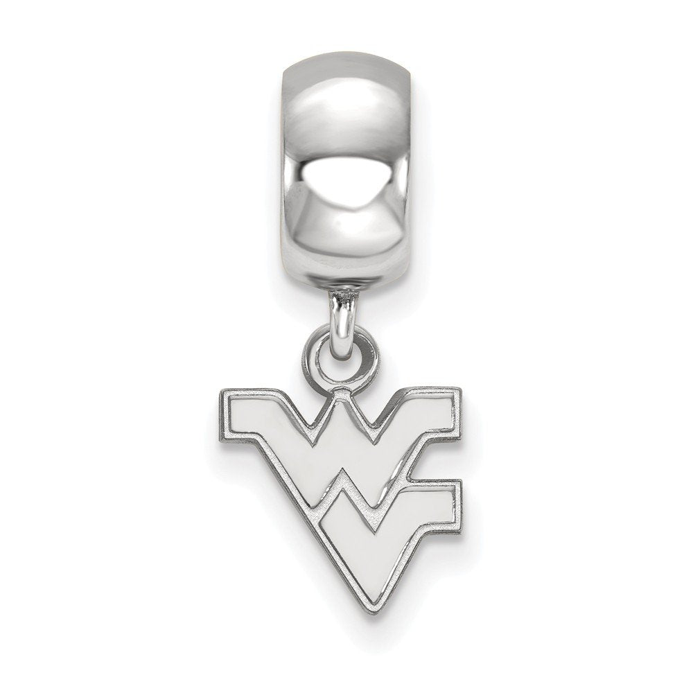 Sterling Silver Rhodium-plated LogoArt West Virginia University W-V Extra Small Dangle Bead Charm