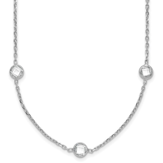 Sterling Silver Rhodium-plated 9-Station CZ Polished Necklace 18 Inches