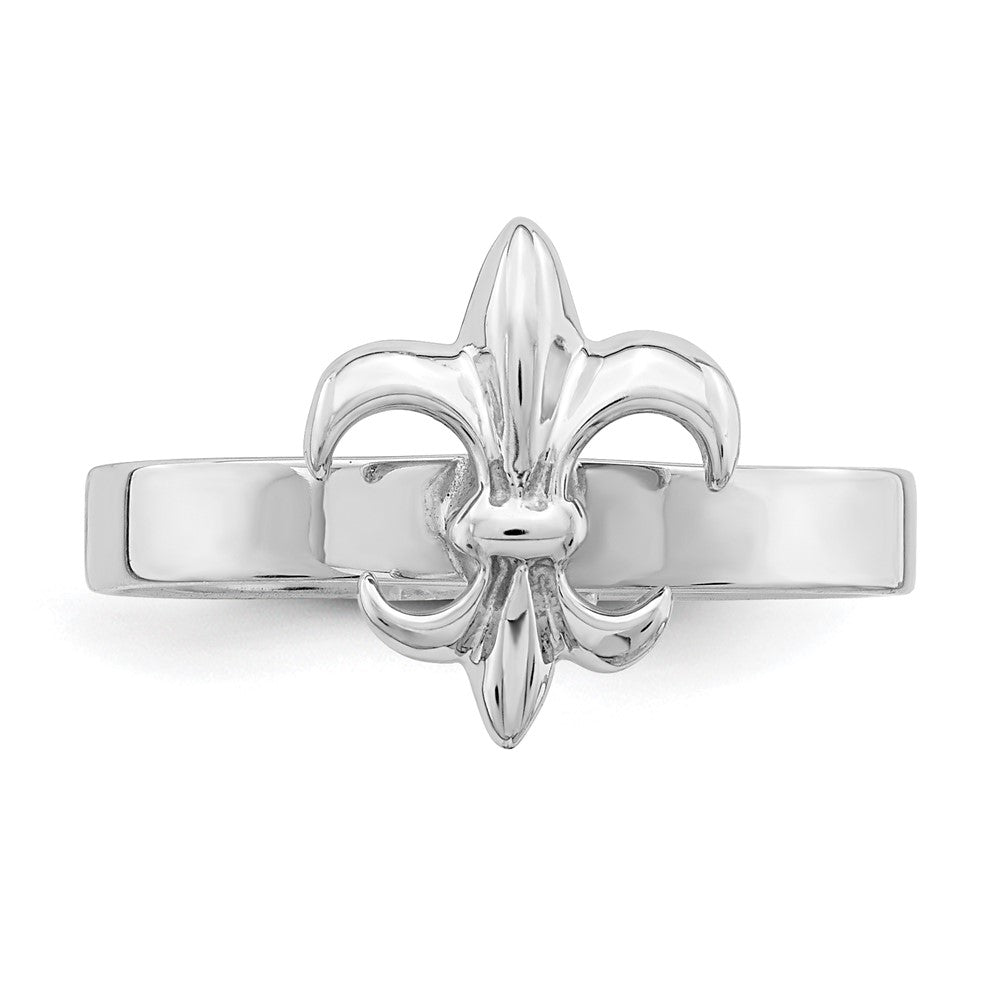 Sterling Silver Rhodium-plated 3mm Fleur De Lis Ring
