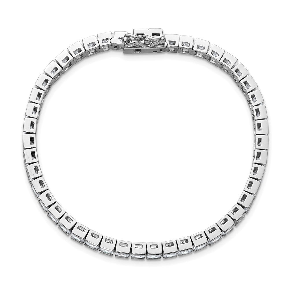Sterling Shimmer Sterling Silver Rhodium-plated Square 3.5mm x 3.5mm CZ 46 Stone 7 inch Bracelet 7 inches