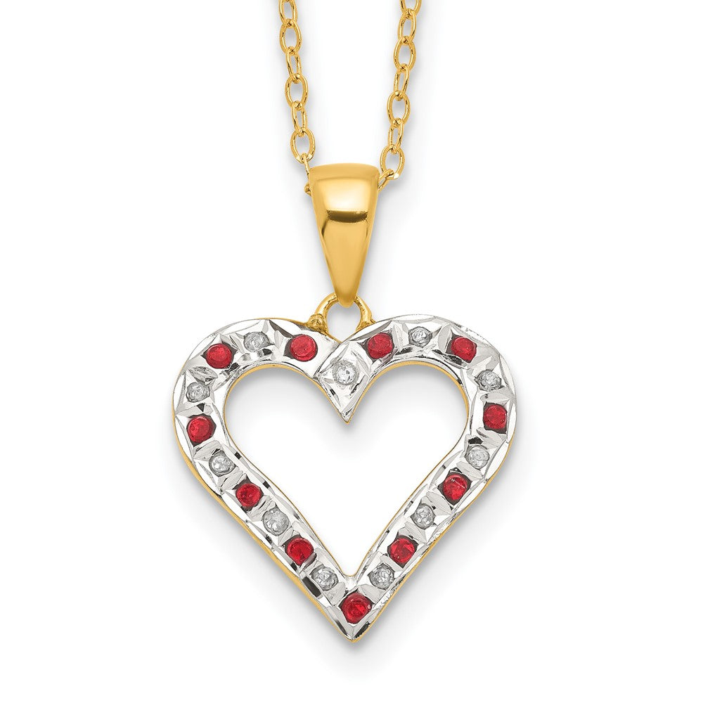 Diamond Fascination Diamond Mystique Sterling Silver 18K Gold-plated Diamond and Ruby Heart 18 Inch Necklace 36 Inches