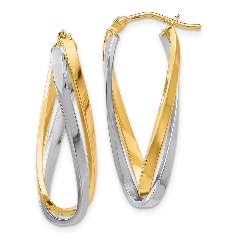 10K w/Rhodium Polished Twisted Hoop Earrings