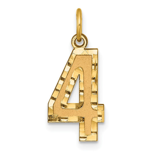 14k Medium Diamond-cut Number 4 Charm
