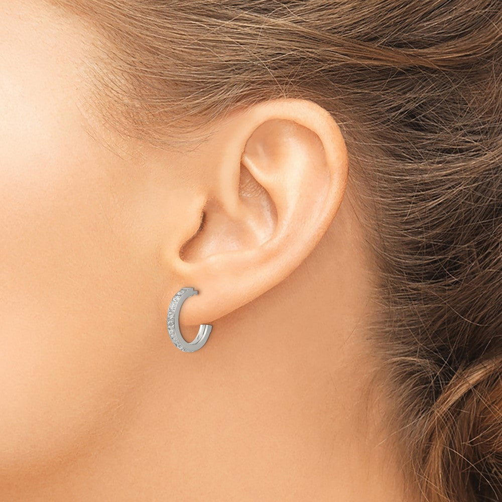 Stainless Steel Polished with CZ Post Hoop Earrings