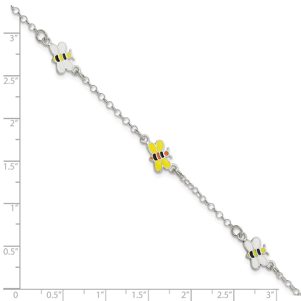 Sterling Silver Polished & Enameled Bees Children's Bracelet 6 inches