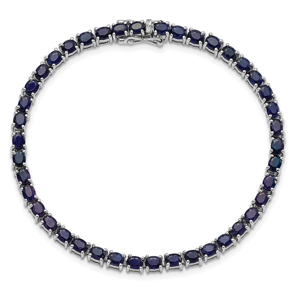 Sterling Silver Rhodium-plated Oval Blue Sapphire 7.5in Bracelet 7.5 inches