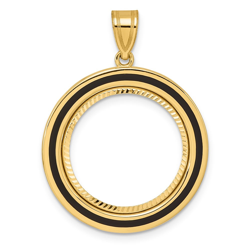 14k Diamond Cut Black Epoxy Centerline with 18.0mm Prong Coin Bezel Pendant