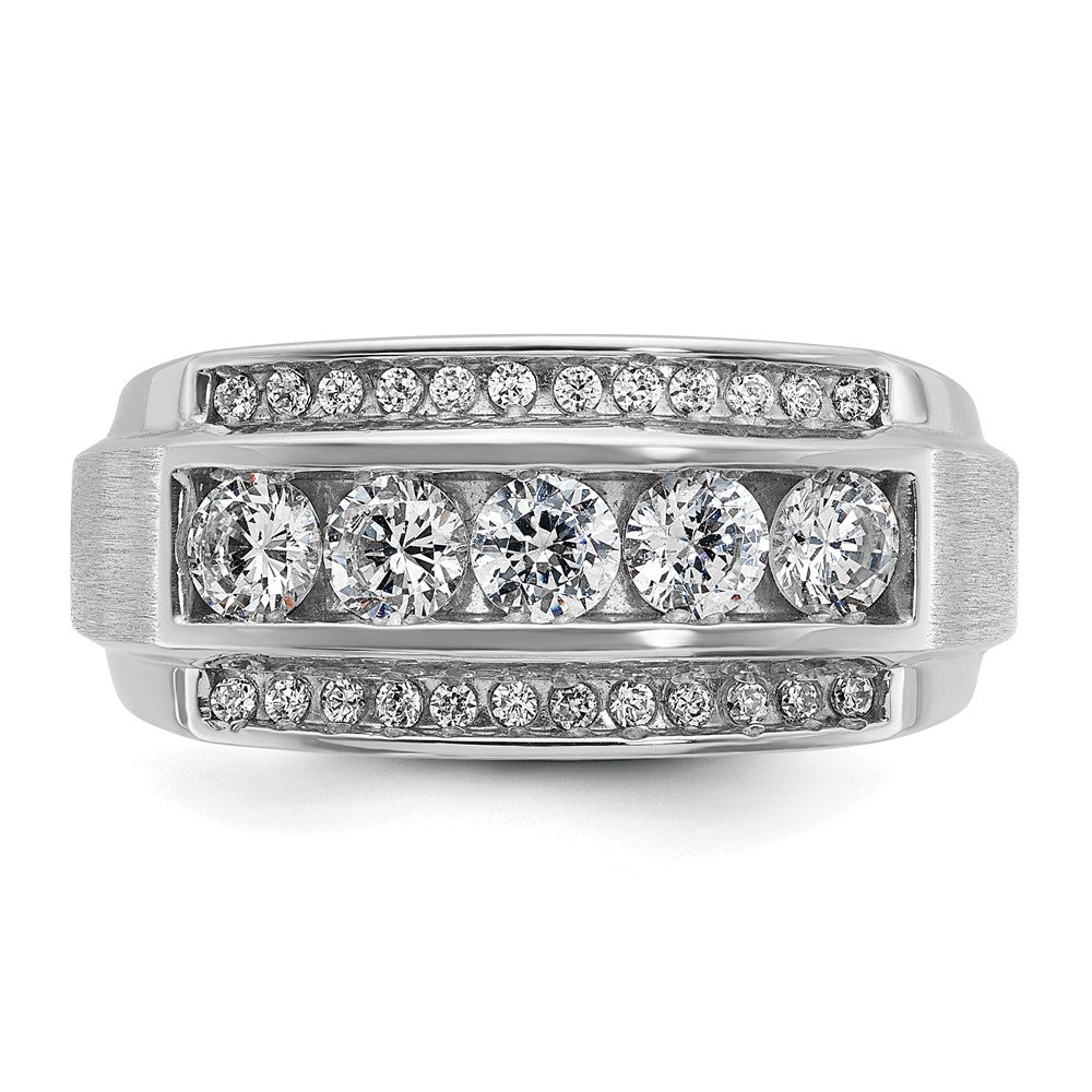 IBGoodman 14k White Gold 1 1/5 carat Lab Grown Diamond VS/SI+ G+ Complete Polished and Satin Three Row Men's Ring