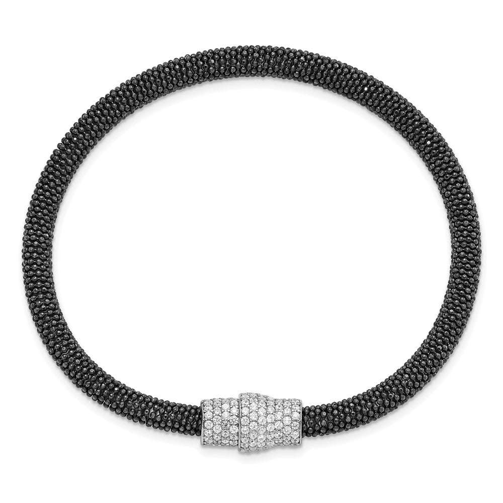 Sterling Silver & Black Rhodium CZ Mesh Bracelet