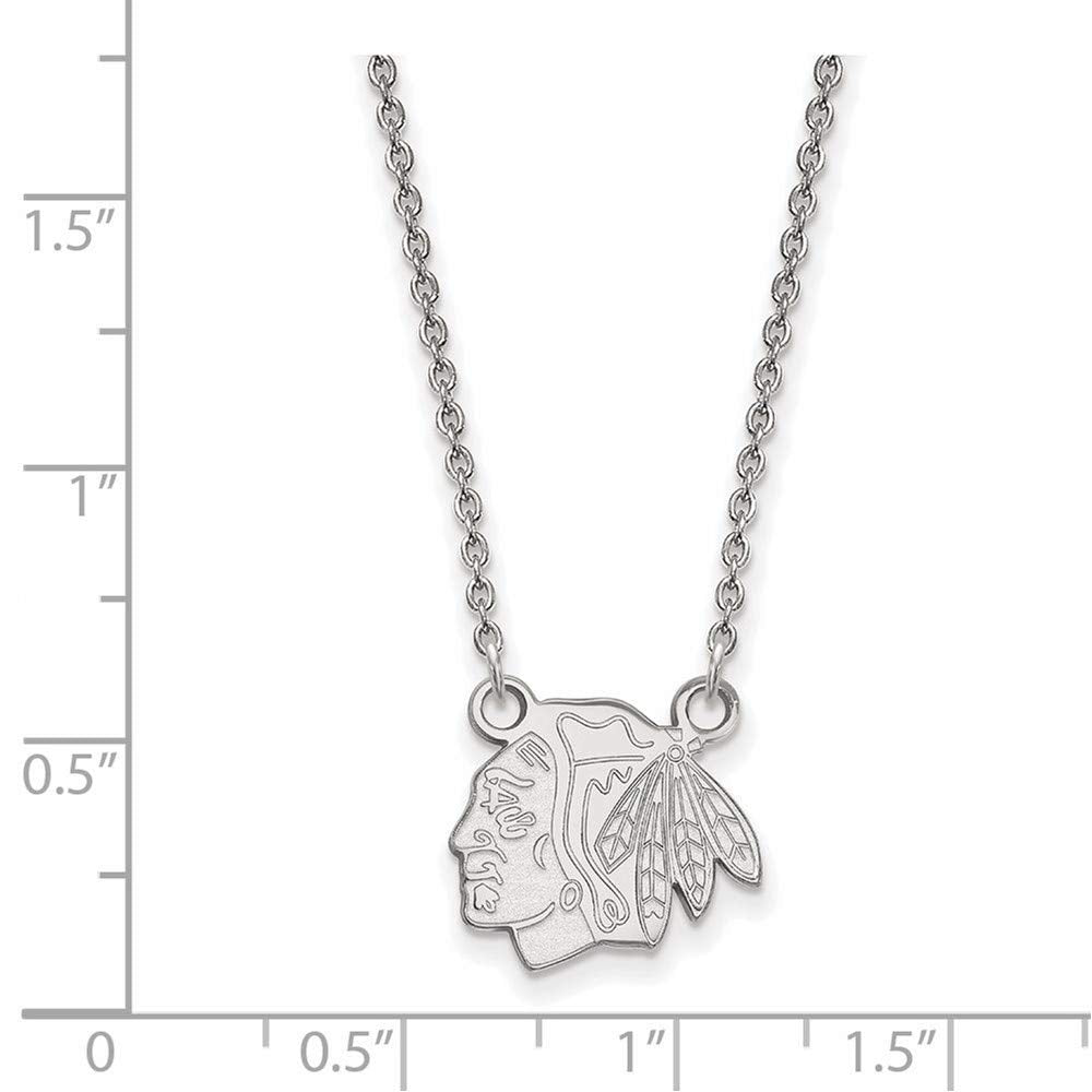 Sterling Silver Rhodium Plated NHL Chicago Blackhawks Small Necklace, 18 Inch