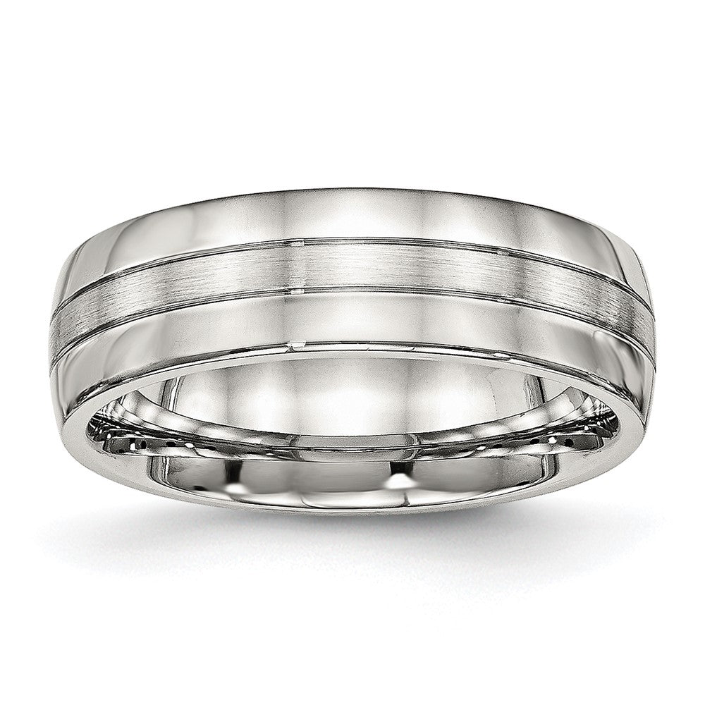 Stainless Steel Brushed and Polished 6.5mm Grooved Band Size - 7