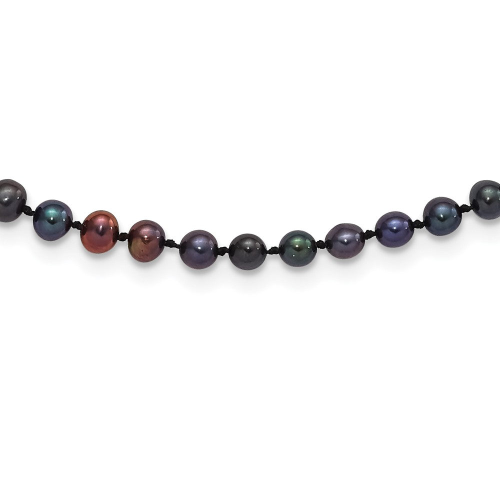 Sterling Silver Rhodium-plated 4-5mm Black Near-Round Freshwater Cultured Pearl 24 inch Necklace 24 Inches