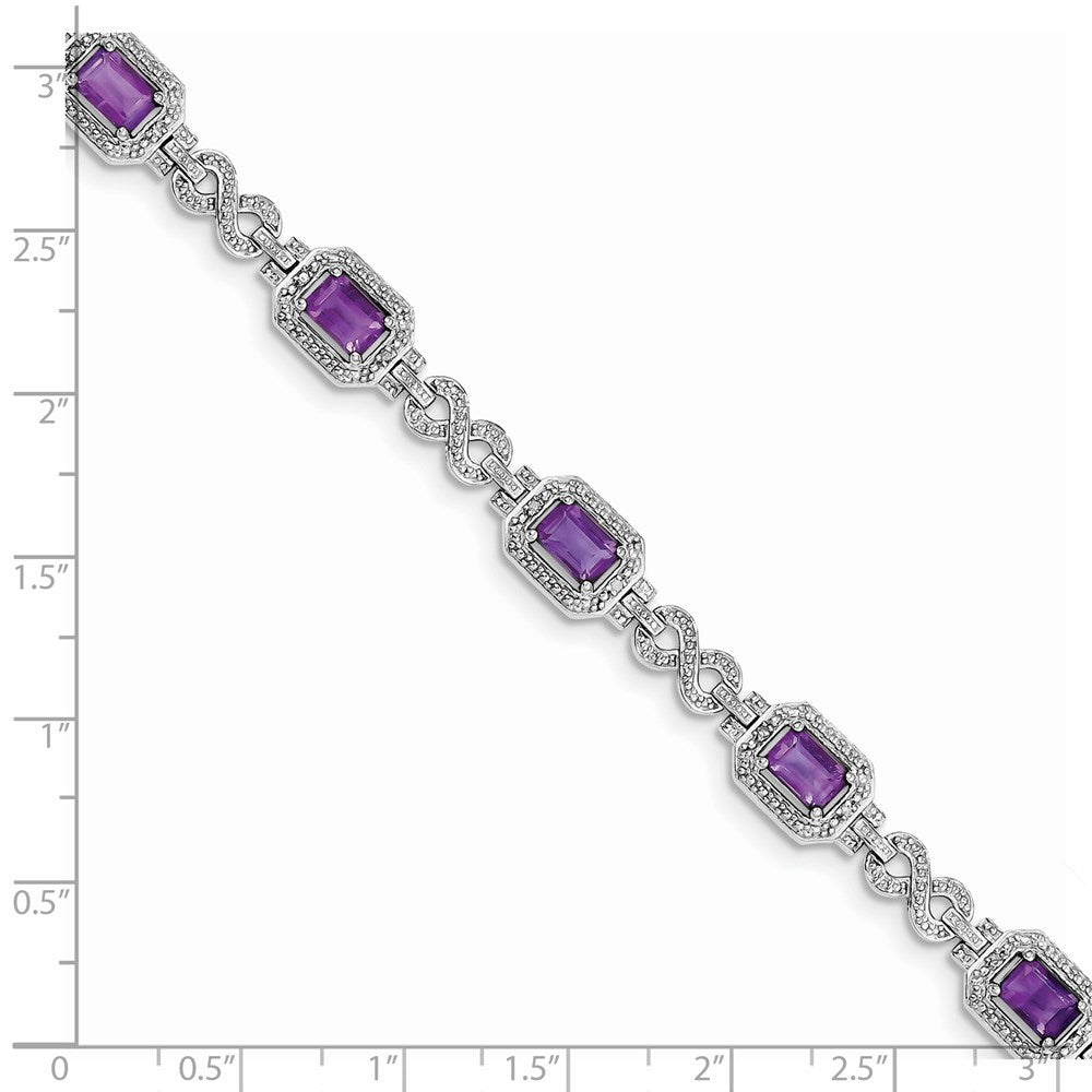 Sterling Silver Rhodium-plated Diamond & Amethyst Bracelet 7 inches