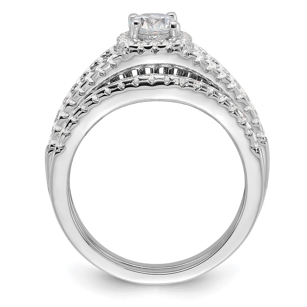 Brilliant Embers Sterling Silver Rhodium-plated 67 Stone Micro Pav‚ CZ 2 Piece Wedding Ring Set