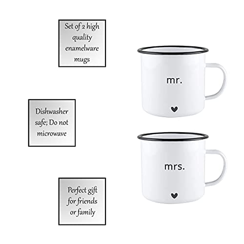 Santa Barbara Design Studio Wedding Enamelware Coffee Mugs, Set of 2, Mr. and Mrs