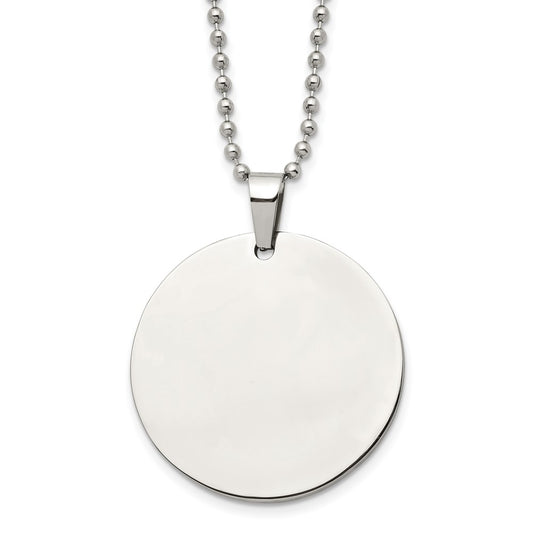 Stainless Steel Brushed & Polished 2mm Thick Circular Disc Necklace