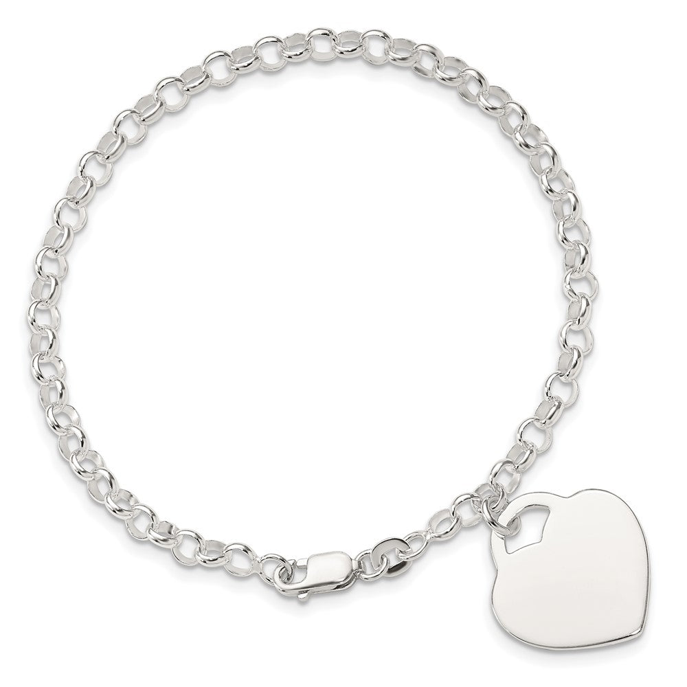 Sterling Silver Polished Engraveable Heart Bracelet 7.25 inches