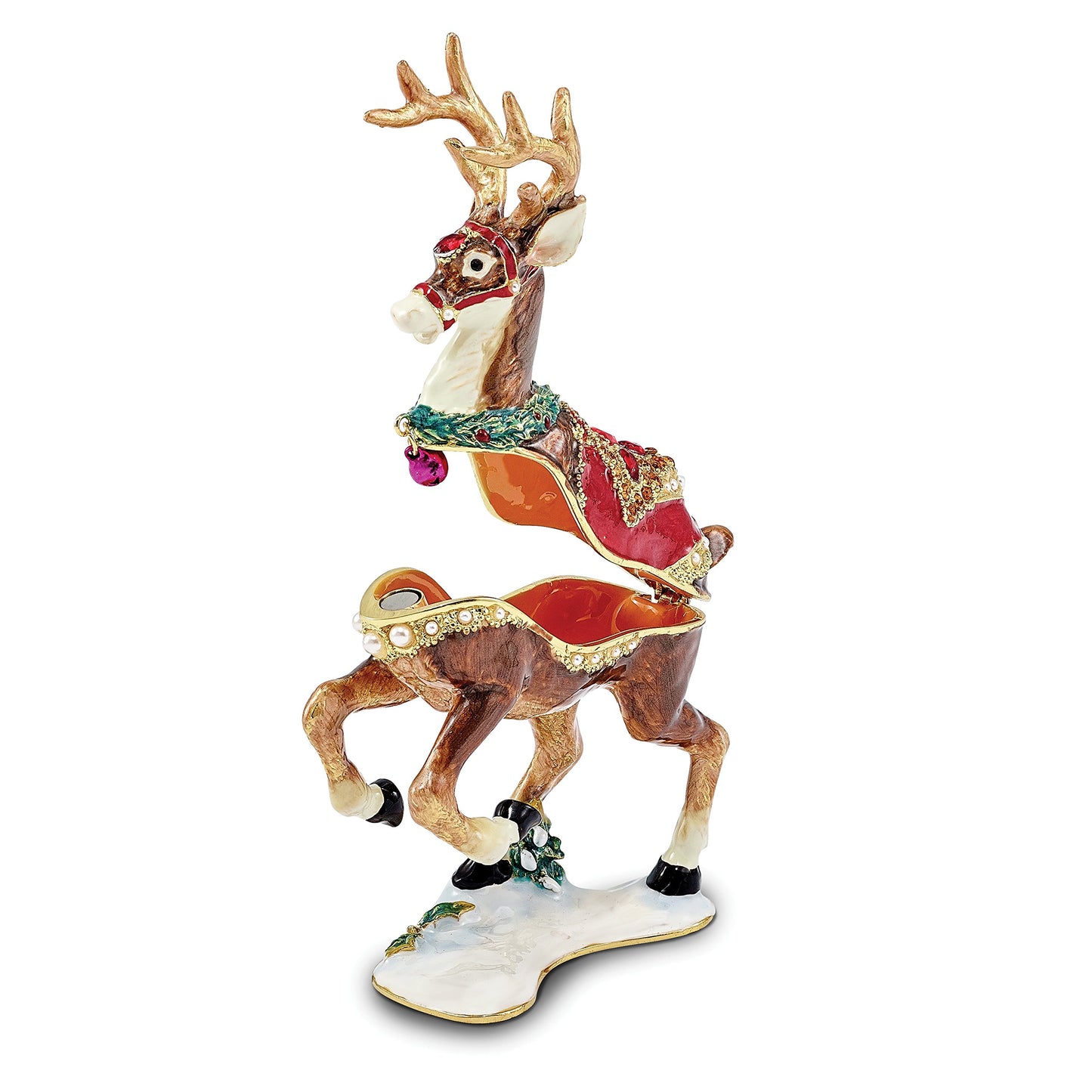 Multicolor Pewter, Swarovksi Crystals, Enamel Reindeer Trinket Box
