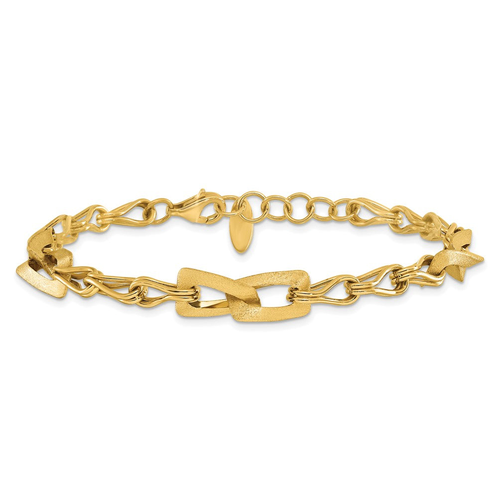 14K Polished and Satin Fancy Link with 1in ext. Bracelet 8.5  inches