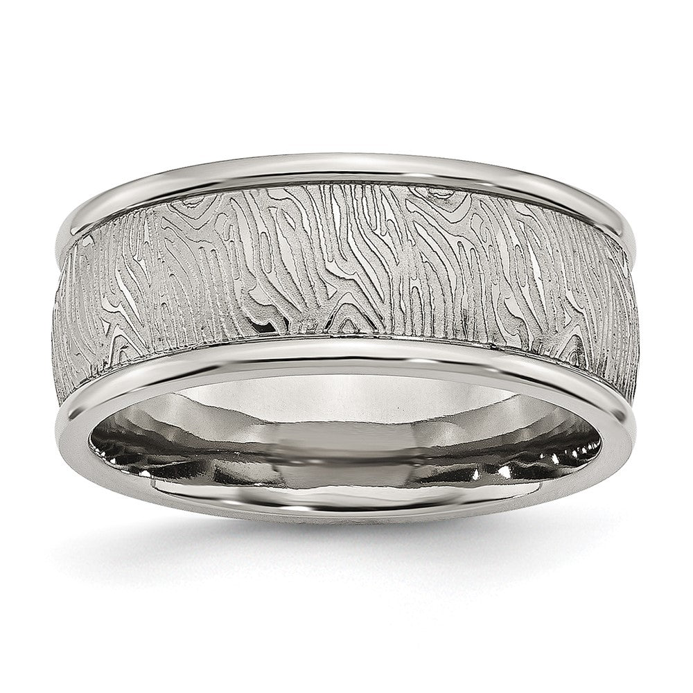Stainless Steel Polished and Textured 9mm Rounded Edge Ring Size - 11.5