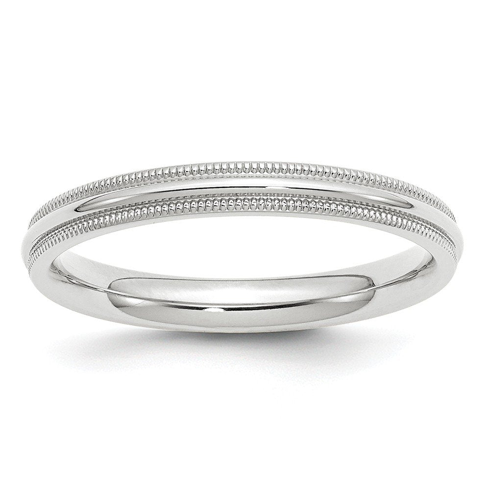 10k White Gold 3mm Milgrain Half Round Comfort Fit Wedding Band Size 7