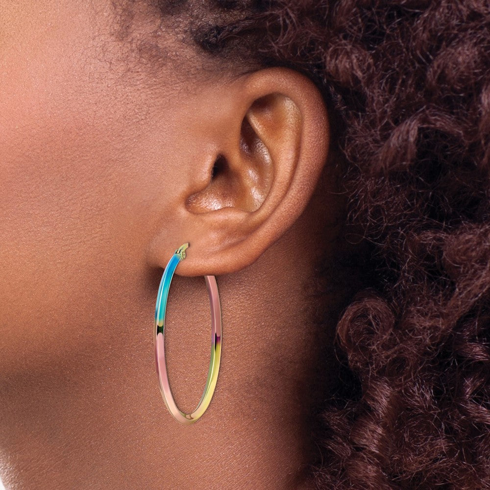 Stainless Steel Polished Rainbow IP-plated 2.5mm Hoop Earrings