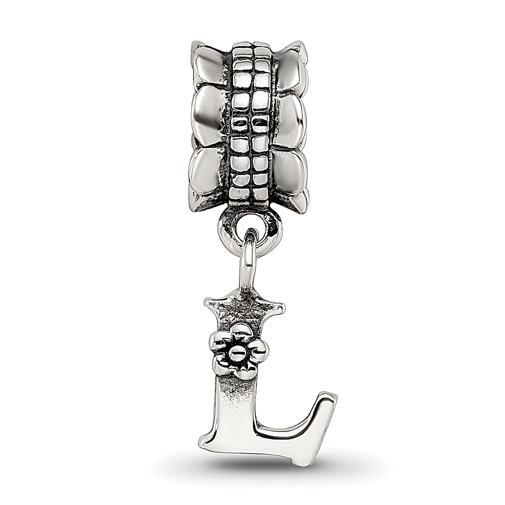 925 Sterling Silver Polished Artisan Oxidized Reflections Letter Name Personalized Monogram Initial L Dangle Bead Charm