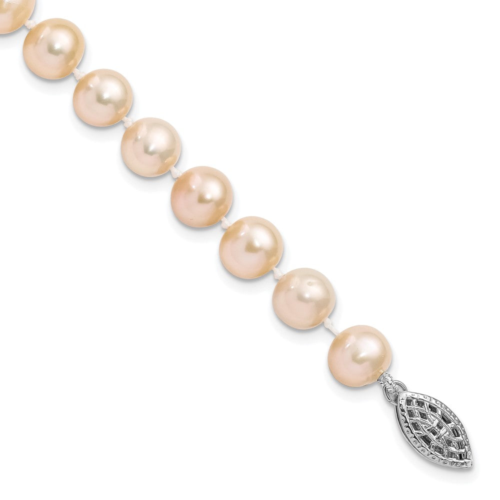 Sterling Silver Rhodium-plated 7-8mm Pink Near-Round Freshwater Cultured Pearl 7.25 inch Bracelet 7.25 inches