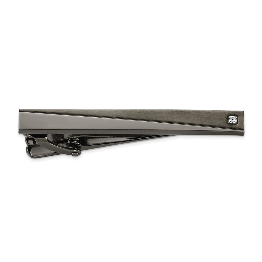 Chisel Stainless Steel Brushed and Polished Gunmetal IP-plated with CZ Tie Bar