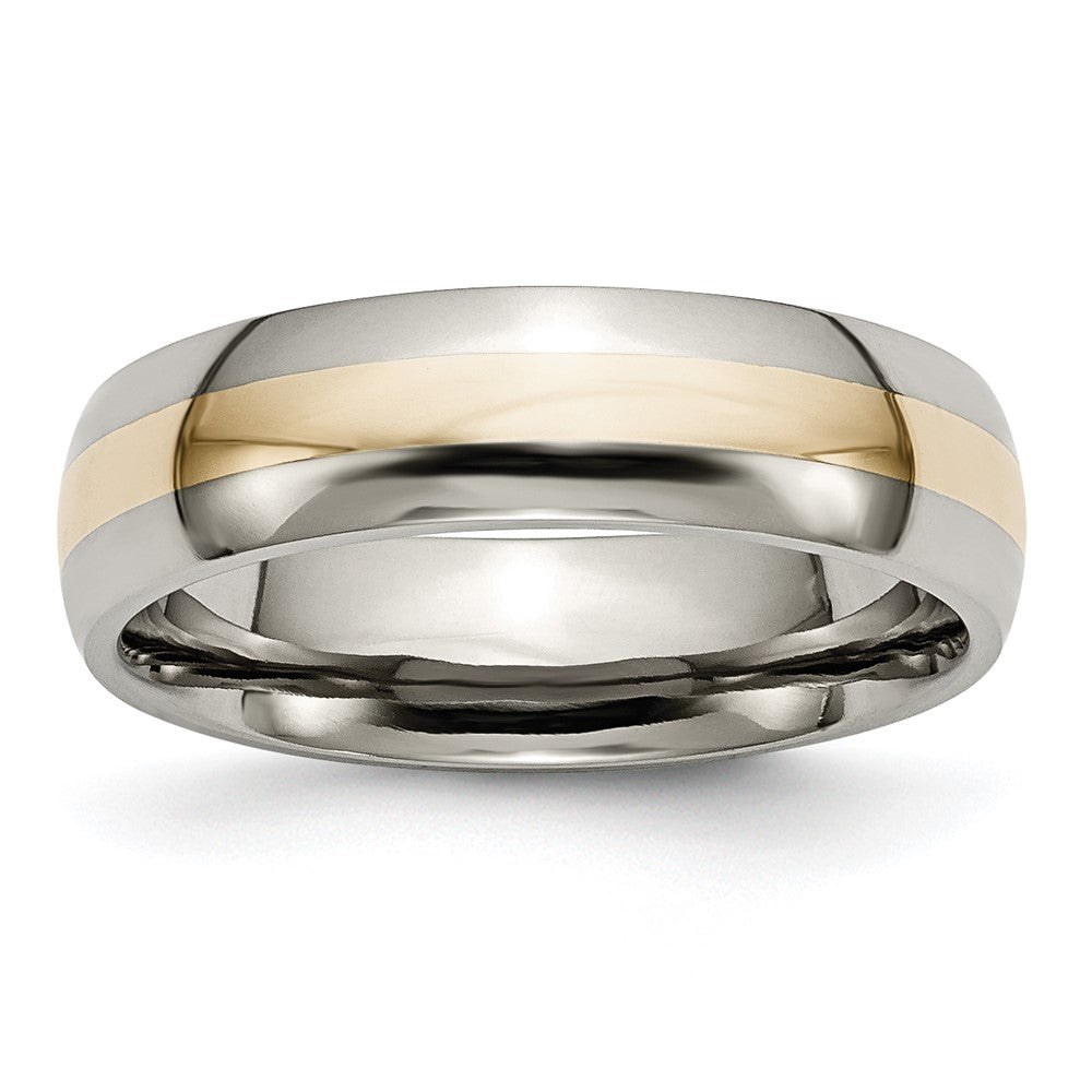 Titanium Polished w/14k Yellow Inlay 6mm Band Size - 6