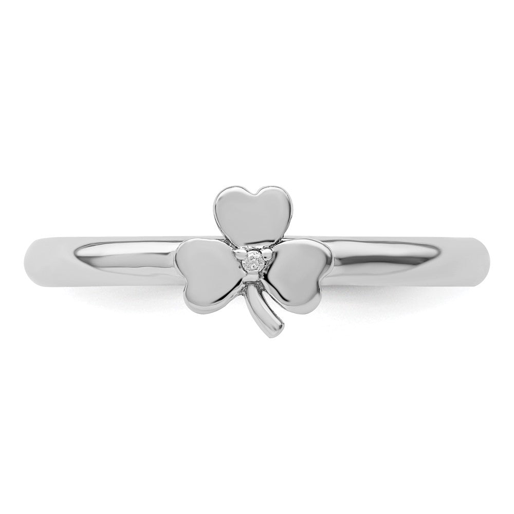 Sterling Silver Stackable Expressions Rhodium Diamond Clover Ring Size -6