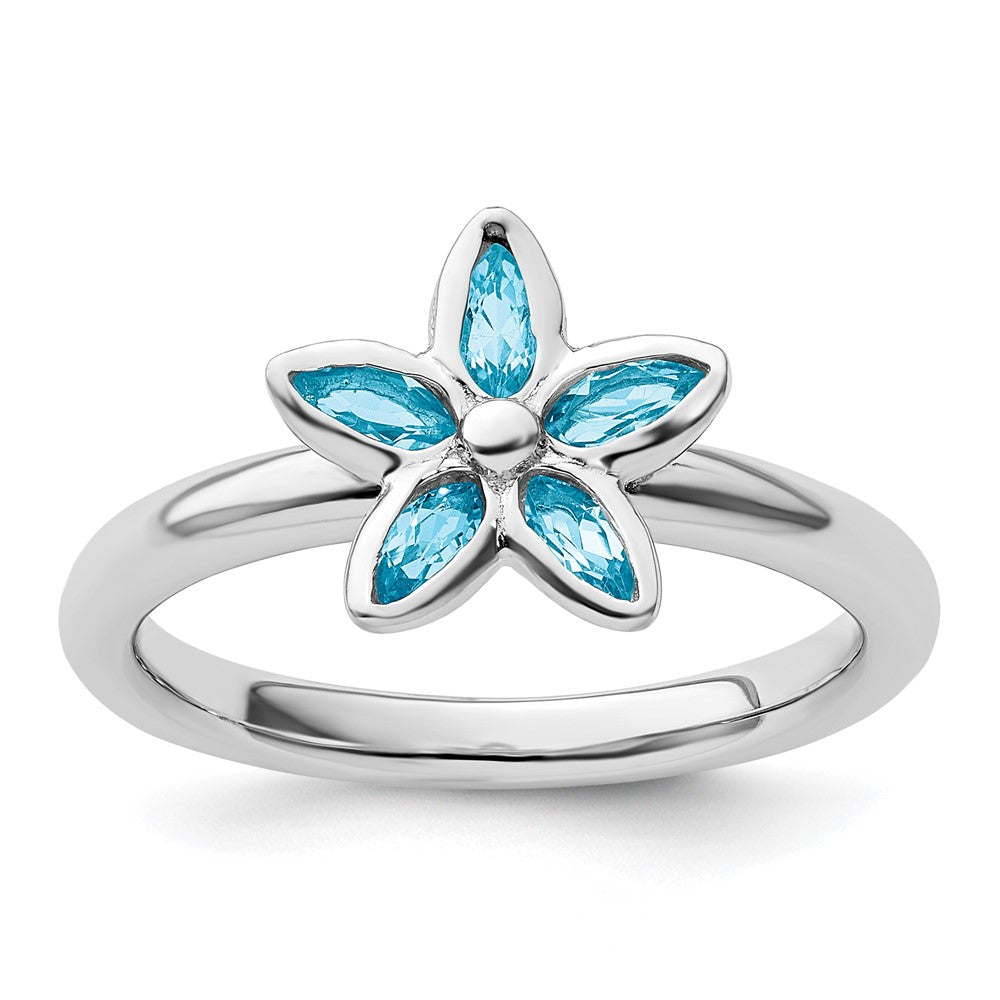 Sterling Silver Stackable Expressions Blue Topaz Flower Ring Size -8