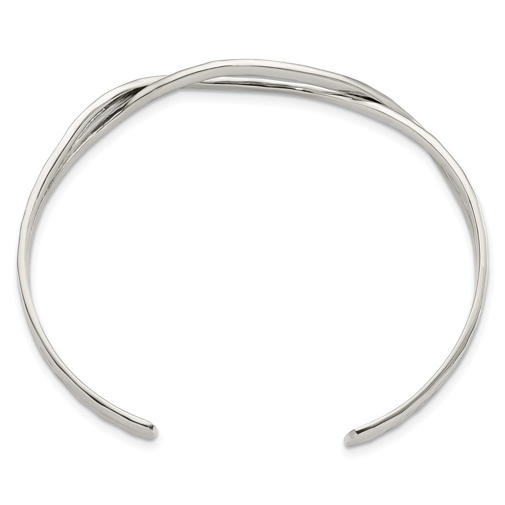 Sterling Silver Polished Hammered Criss Cross Cuff Bangle 7.5 inches