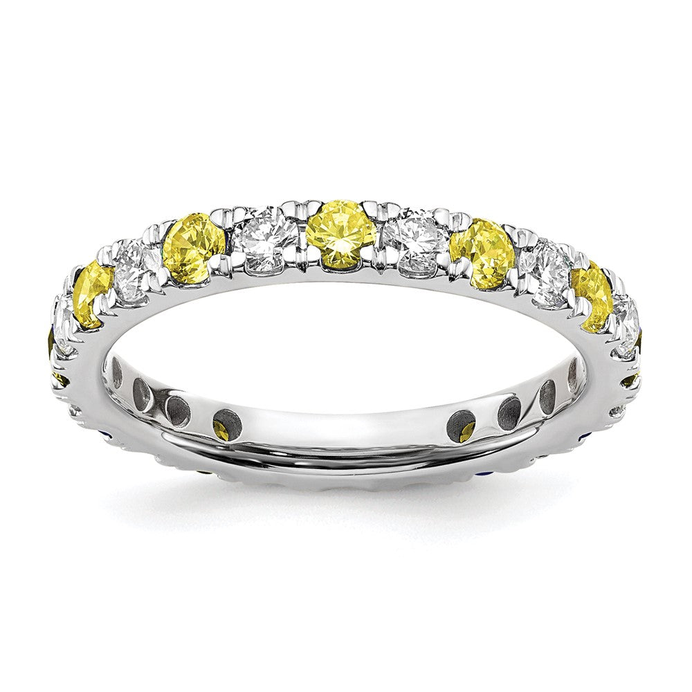 14k White Gold 7/8 carat Lab Grown Diamond VS/SI+ G+ and Lab Created Yellow Sapphire Size 8.5 Eternity Band