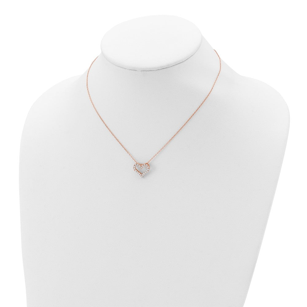 Sterling Silver Rose-tone CZ Heart w/ 2in ext. Necklace 16.5 Inches