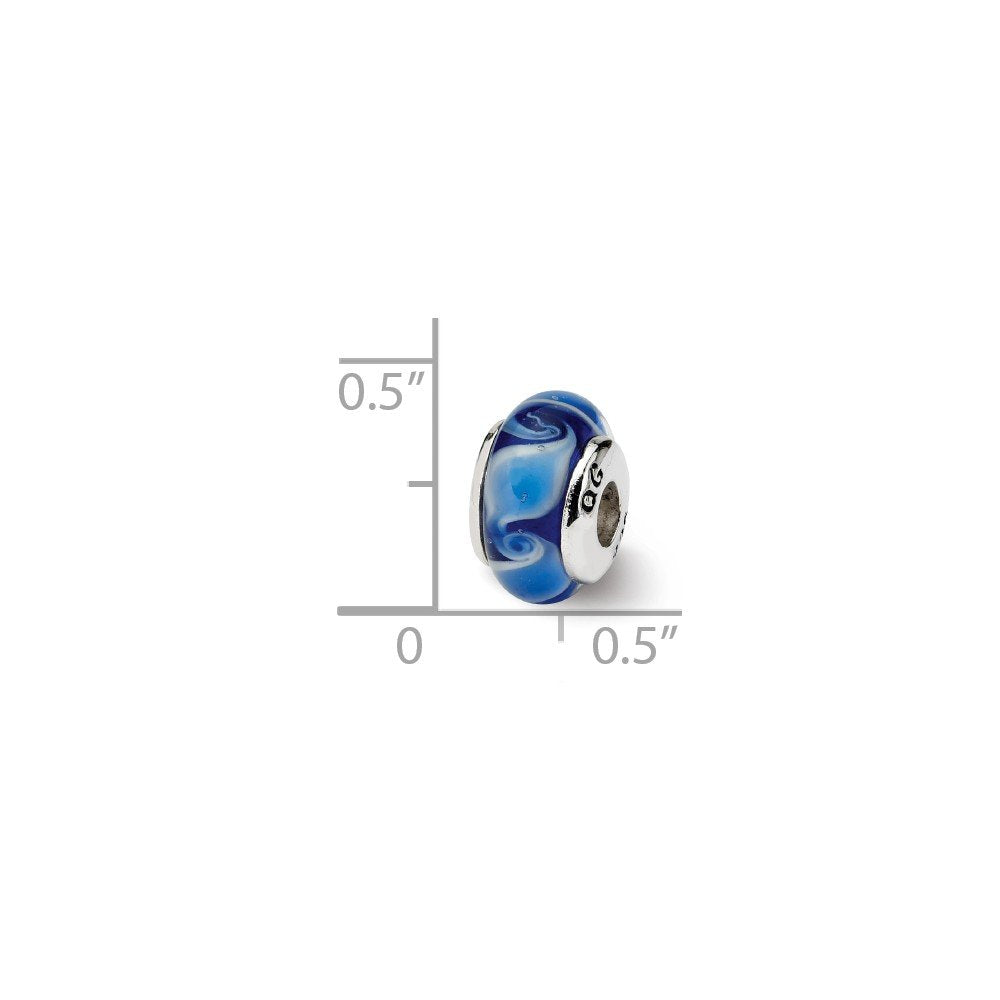 Kids Collection Sterling Silver Hand-blown Blue Glass Wave Pattern Reflections Bead