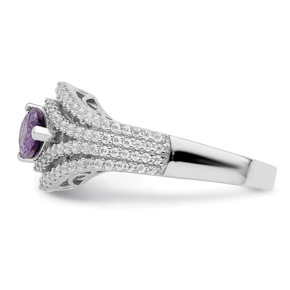 Sterling Silver Rhodium plated Purple CZ Ring