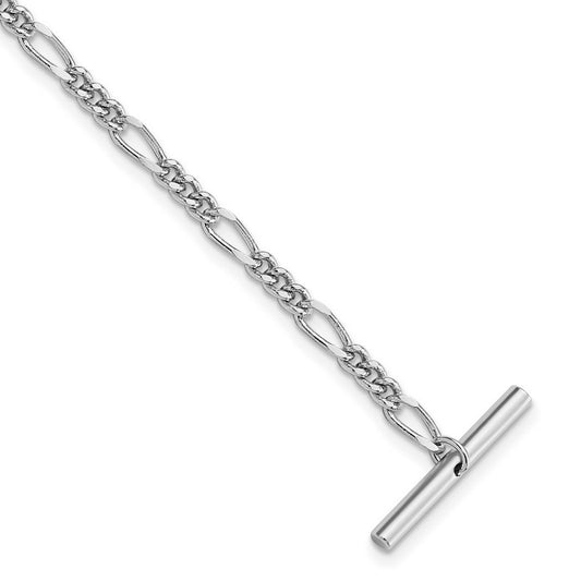 Solid Polished Not engraveable Rhodium Plated Figaro Tie Chain - Link Bracelet for Men