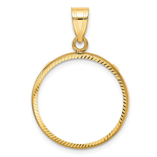 Wideband Distinguished Coin Jewelry 14k Polished and Diamond-cut 20.2mm Prong Coin Bezel Pendant