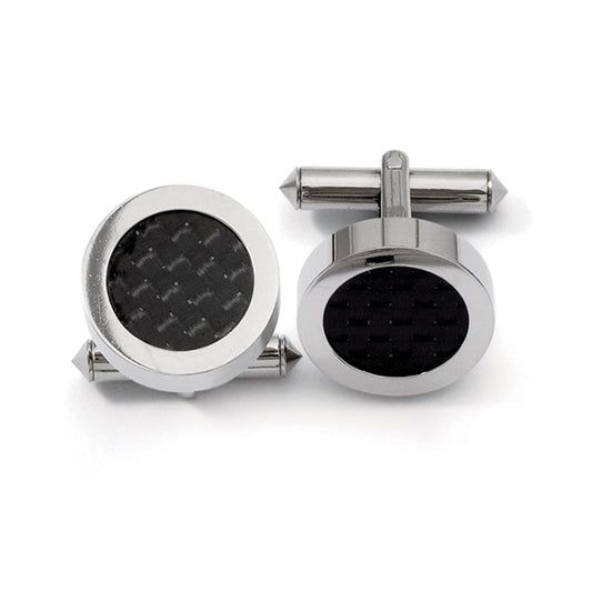 Titanium Polished w/Black Carbon Fiber Inlay Cuff Links