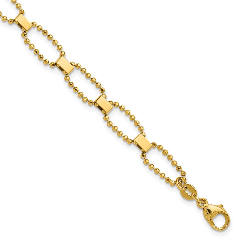 14K Polished / Dia-cut Fancy Beaded Link w/ 1in ext. Bracelet 8  inches