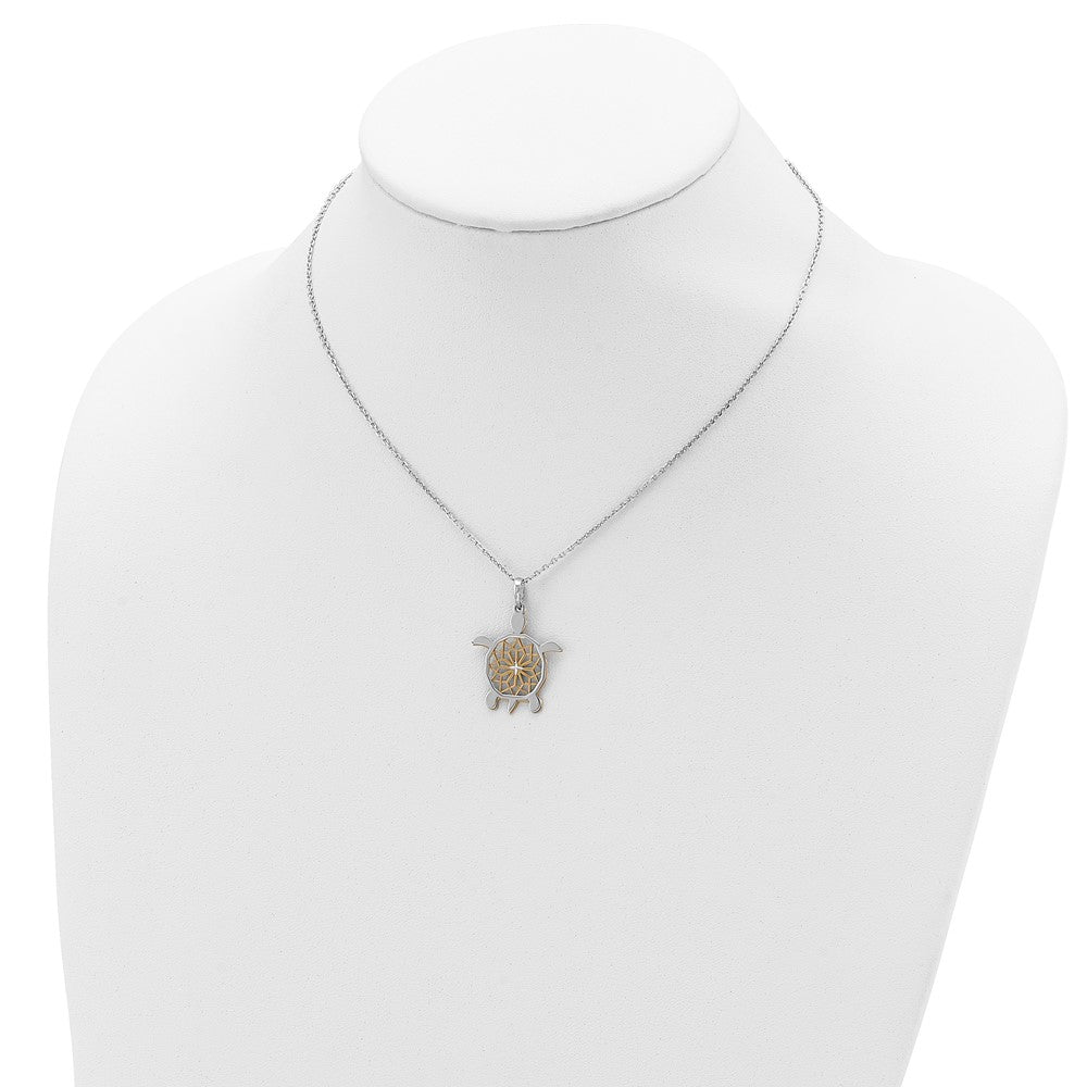 Sterling Silver Gold-tone Diamond-cut Turtle w/ 2in ext. Necklace 16 Inches