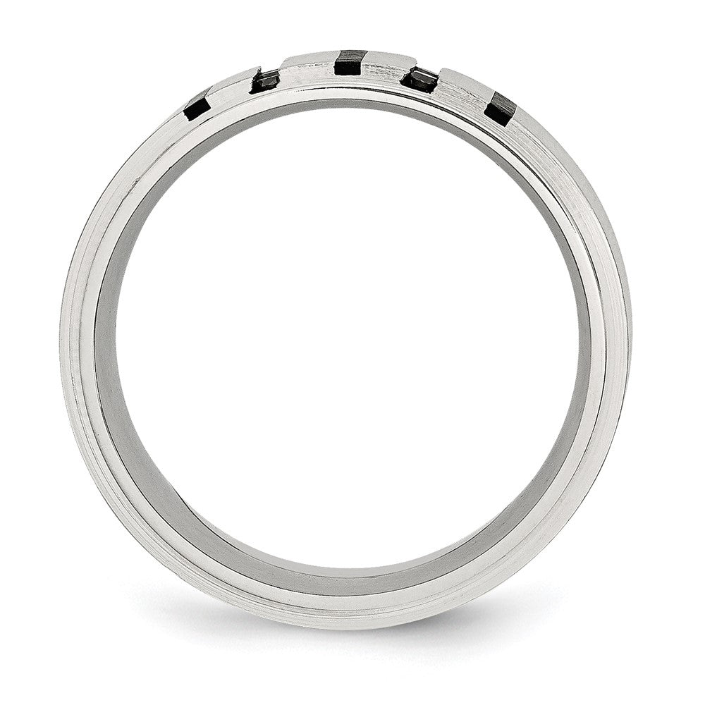Stainless Steel Brushed Center Black IP-plated 1/6ct Diamond 9mm Band Size - 11