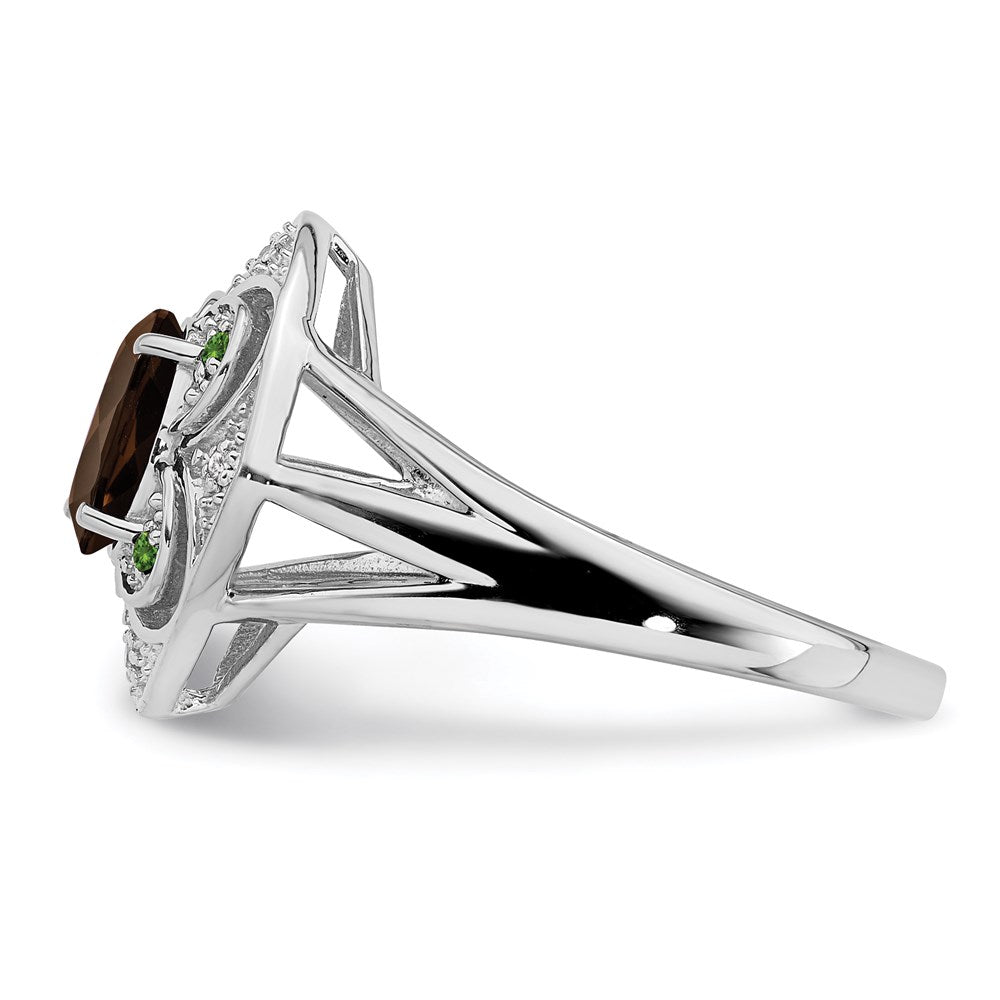 Sterling Silver Rhodium Oval Smoky Quartz & Diam. Ring
