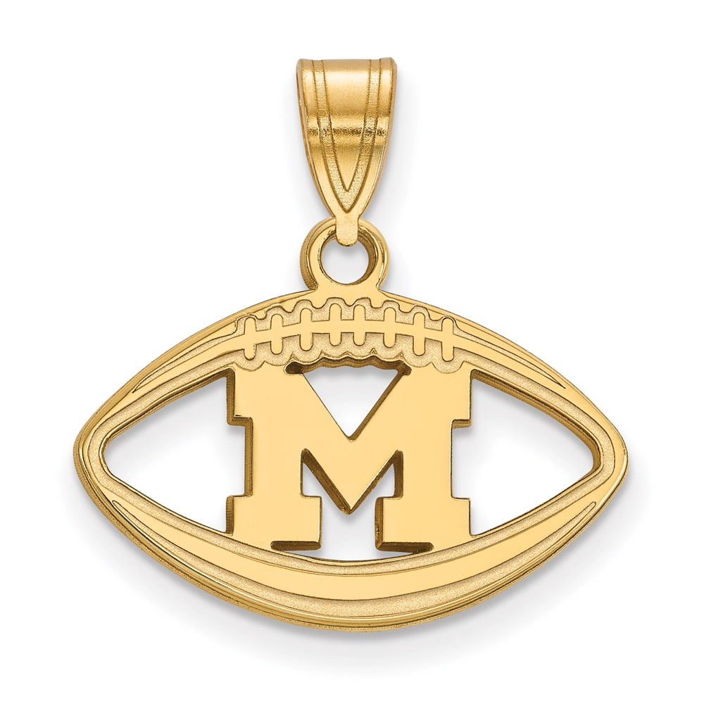 Sterling Silver Gold-plated LogoArt University of Michigan Letter M Football Pendant Q-GP019UM