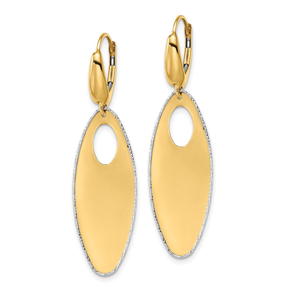 14K Two-tone Polished Textured Leverback Dangle Earrings