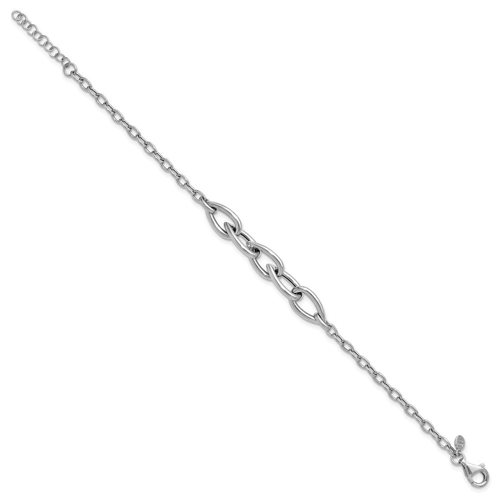 Sterling Silver RH-plate Polish Fancy Link w/ 1in ext. Bracelet 8  inches