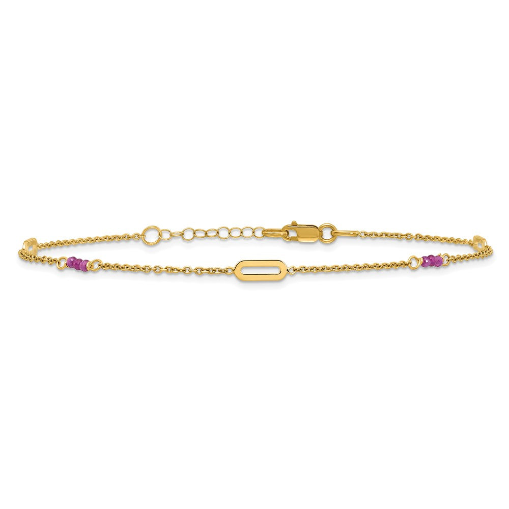 14k Polished Red Corundum Beads and Ovals 9 inch with 1 inch Extender Anklet