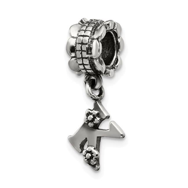 925 Sterling Silver Polished Artisan Oxidized Reflections Letter Name Personalized Monogram Initial K Dangle Bead Charm