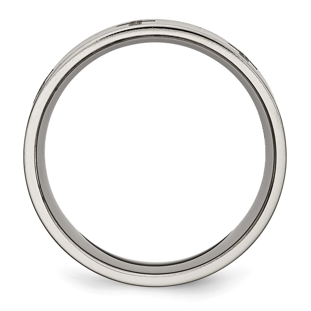 Titanium Brushed Cross Laser Design 8mm Flat Band Size - 7.5